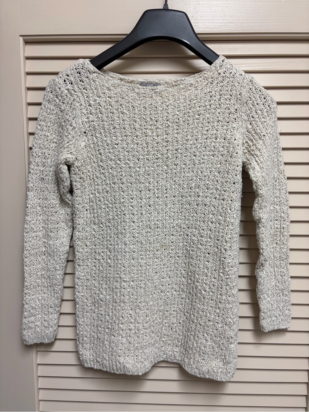 J Jill Linen Cotton Sweater Womens Small Oatmeal Open Knit Tunic Coastal Boho